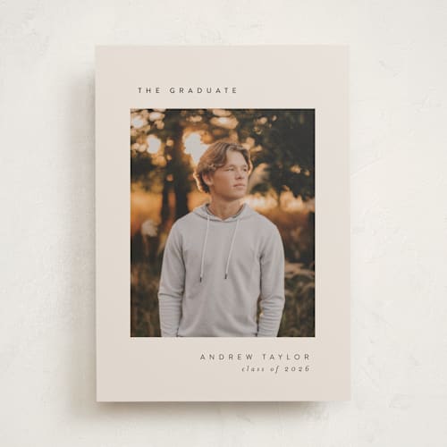 This is a sand graduation announcements with standard by Pippa Shaw called visionary printing on recycled smooth signature in standard