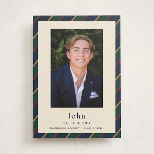 This is a navy graduation announcements with standard by Sarah Rosenthal called belmont printing on recycled smooth signature in standard