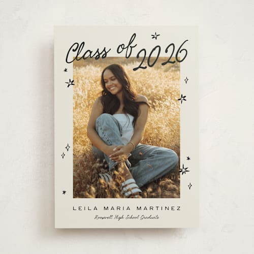 This is a cream graduation announcements with standard by Ani Somi called for the stars printing on recycled smooth signature in standard