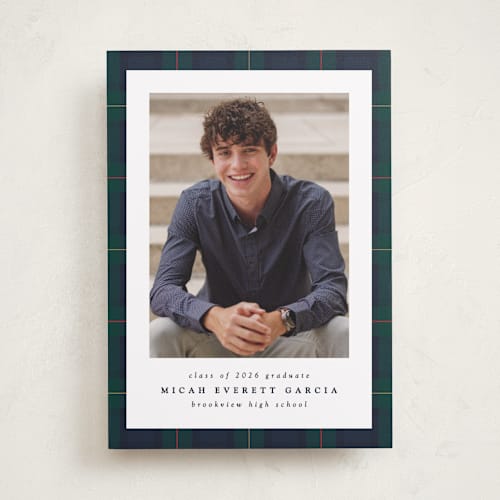 This is a academy graduation announcements with standard by Lea Delaveris called preppy plaid printing on recycled smooth signature in standard