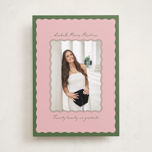 This is a sage graduation announcements with standard by Gabrielle Neil called lady lady printing on recycled smooth signature in standard