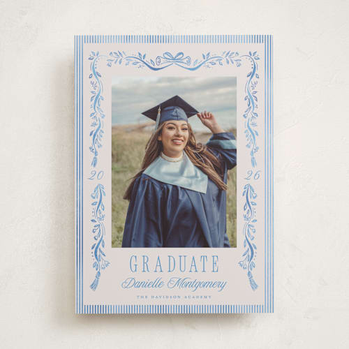 This is a sky graduation announcements with standard by Petra Kern called hats down printing on recycled smooth signature in standard