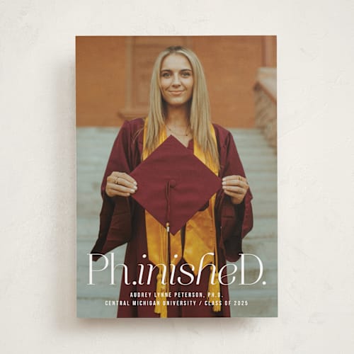 This is a cloud graduation announcements with standard by Heather Schertzer called ph.inished. printing on recycled smooth signature in standard