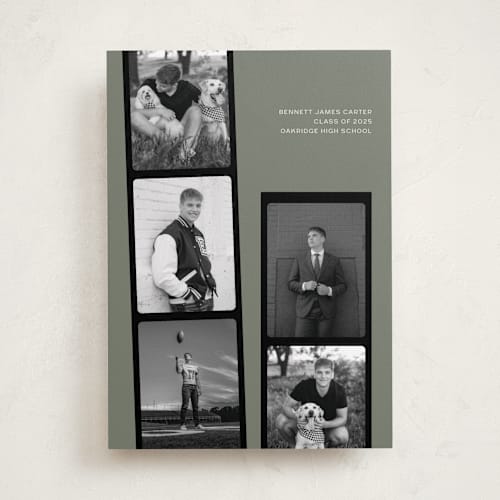 This is a pine graduation announcements with standard by taylorVdesign called highlight reel printing on recycled smooth signature in standard