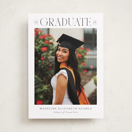 This is a snow graduation announcements with standard by Nicoletta Savod called newsprint printing on recycled smooth signature in standard