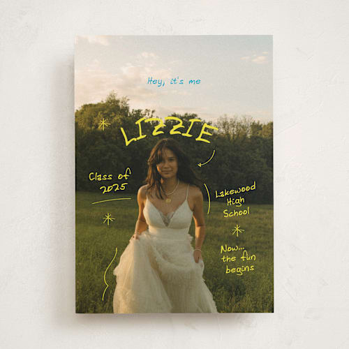 This is a lemon graduation announcements with standard by Helena Vitto called funtime printing on recycled smooth signature in standard