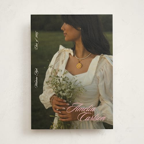 This is a peony graduation announcements with standard by Cleghorn Creative called classic pop printing on recycled smooth signature in standard
