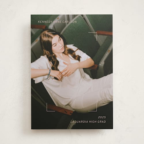 This is a pink champagne graduation announcements with standard by Meggy Masters called focus printing on recycled smooth signature in standard