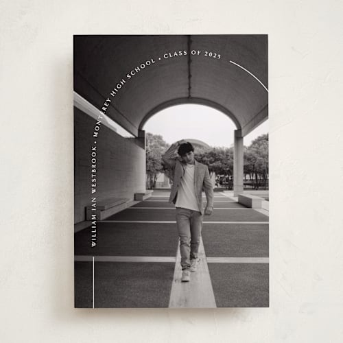 This is a quartz graduation announcements with standard by Erin Deegan called arc printing on recycled smooth signature in standard