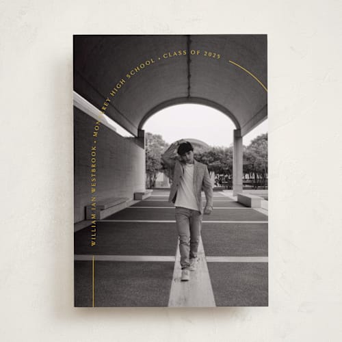 This is a citrine graduation announcements with standard by Erin Deegan called arc printing on recycled smooth signature in standard