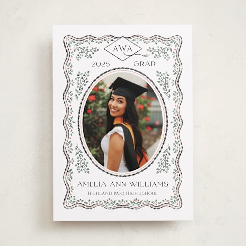 This is a linen graduation announcements with standard by Paper Sun Studio called ivy grad printing on recycled smooth signature in standard