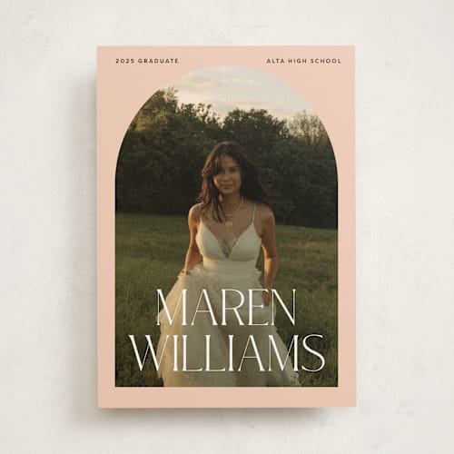 This is a blush graduation announcements with standard by Robert and Stella called in vogue printing on recycled smooth signature in standard