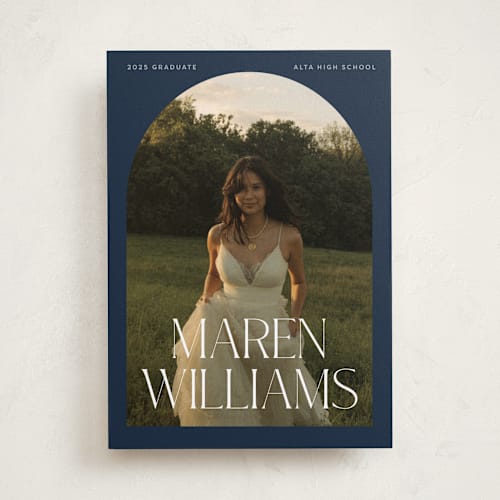 This is a navy graduation announcements with standard by Robert and Stella called in vogue printing on recycled smooth signature in standard