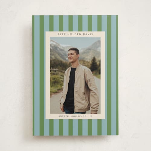This is a seaside graduation announcements with standard by Morgan Kendall called preppy stripes printing on recycled smooth signature in standard