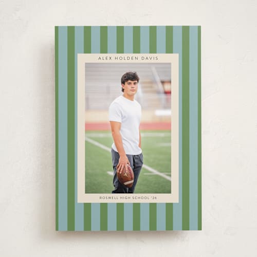 This is a seaside graduation announcements with standard by Morgan Kendall called preppy stripes printing on recycled smooth signature in standard
