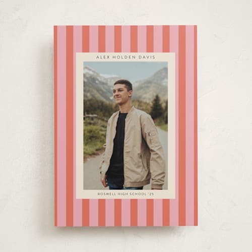 This is a cotton candy graduation announcements with standard by Morgan Kendall called preppy stripes printing on recycled smooth signature in standard