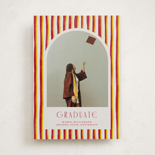 This is a rose & sunflower graduation announcements with standard by Anna Elder called grad stripes printing on recycled smooth signature in standard