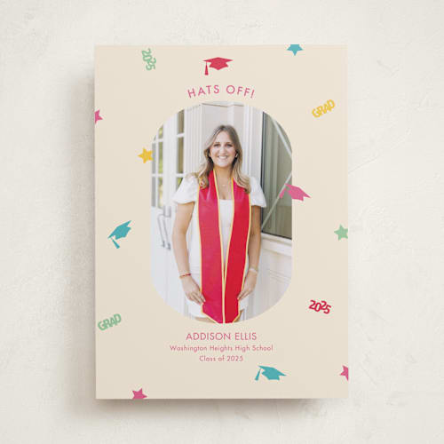 This is a multi graduation announcements with standard by Megan Cash called confetti drop printing on recycled smooth signature in standard