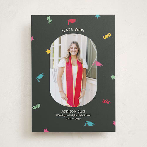 This is a charcoal graduation announcements with standard by Megan Cash called confetti drop printing on recycled smooth signature in standard