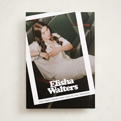 This is a snow graduation announcements with standard by Inkblot Design called filter printing on recycled smooth signature in standard