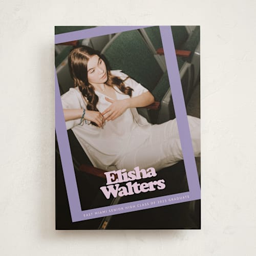 This is a lilac graduation announcements with standard by Inkblot Design called filter printing on recycled smooth signature in standard
