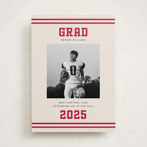 This is a cherry graduation announcements with standard by Louise Kay called team grad printing on recycled smooth signature in standard
