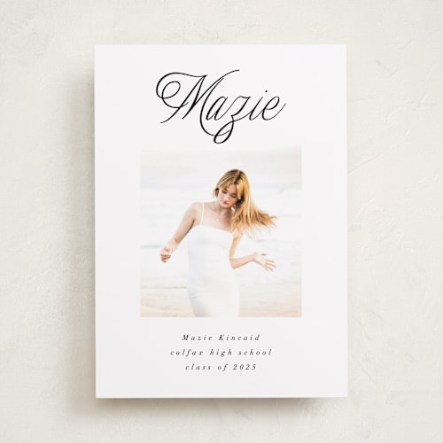 This is a noir graduation announcements with standard by AK Graphics called minimal flourish printing on recycled smooth signature in standard