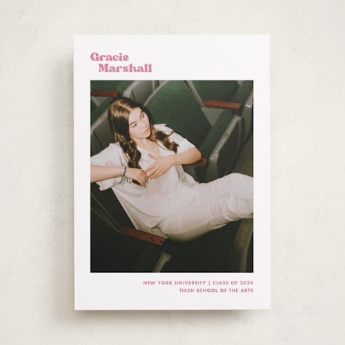 This is a strawberry graduation announcements with standard by Megan Davis called vinyl printing on recycled smooth signature in standard