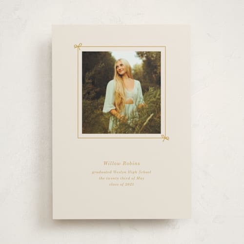 This is a golden graduation announcements with standard by Baumbirdy called photobook printing on recycled smooth signature in standard
