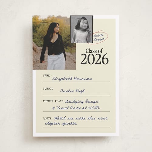 This is a ink graduation announcements with standard by Helena Vitto called grad file printing on recycled smooth signature in standard