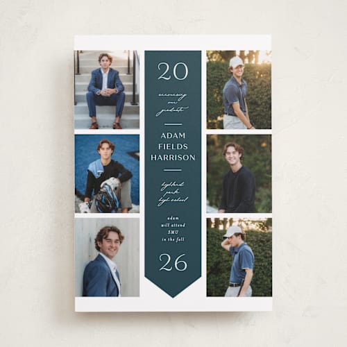 This is a navy graduation announcements with standard by Lauren Chism called center stole printing on recycled smooth signature in standard