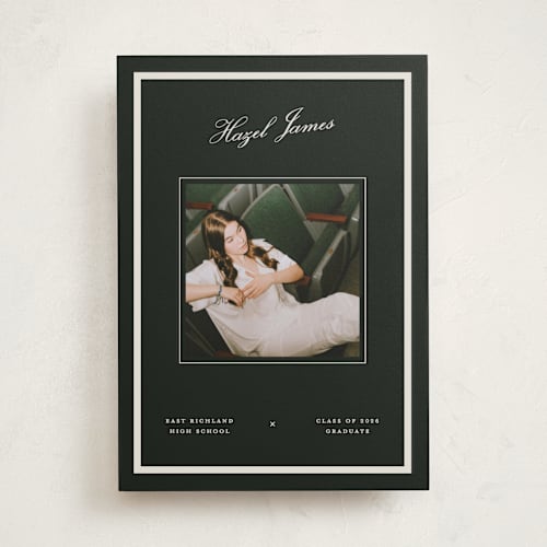 This is a jade graduation announcements with standard by Pixel and Hank called prepped printing on recycled smooth signature in standard