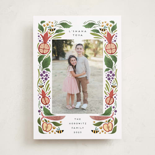 This is a green apple rosh hashanah cards by Grae called bountiful sweetness printing on recycled smooth signature in standard