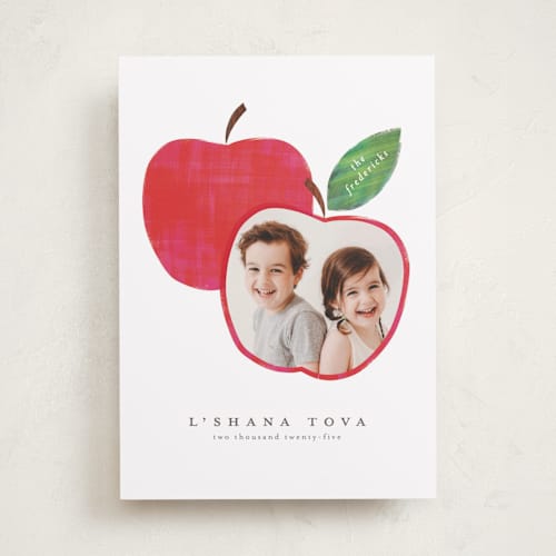 This is a honeycrisp rosh hashanah cards with standard by Jackie Crawford called shana tova apple printing on recycled smooth signature in standard