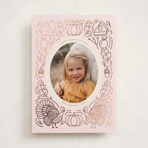 This is a candy thanksgiving cards invitations with foil pressed by Teju Reval called thanksgiving doodle printing on recycled smooth signature in standard