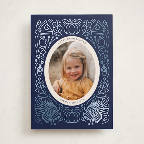 This is a wintermint thanksgiving cards invitations with foil pressed by Teju Reval called thanksgiving doodle printing on recycled smooth signature in standard