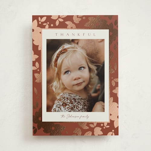 This is a spice thanksgiving cards invitations with foil pressed by Emily Sabol Goss called flora printing on recycled smooth signature in standard
