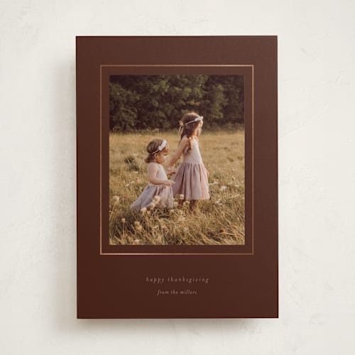 This is a chestnut thanksgiving cards invitations with foil pressed by Ani Somi called timeless printing on recycled smooth signature in standard