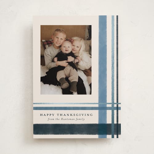 This is a artic thanksgiving cards invitations with foil pressed by Kacey Kendrick Wagner called deconstructed plaid printing on recycled smooth signature in standard