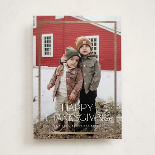 This is a snow thanksgiving cards invitations with foil pressed by Stephanie Hawkes called classic framed printing on recycled smooth signature in standard