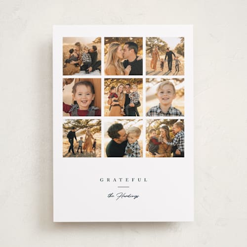 This is a navy thanksgiving cards invitations with standard by Erin L. Wilson called grateful grid printing on recycled smooth signature in standard