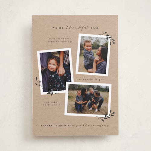 This is a kraft thanksgiving cards invitations with standard by Melissa Egan of Pistols called thankful for printing on recycled smooth signature in standard