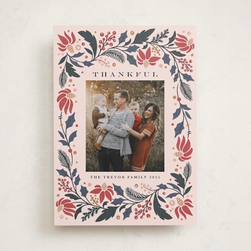 This is a crimson thanksgiving cards invitations with standard by Kristen Smith called rejoice in florals printing on recycled smooth signature in standard