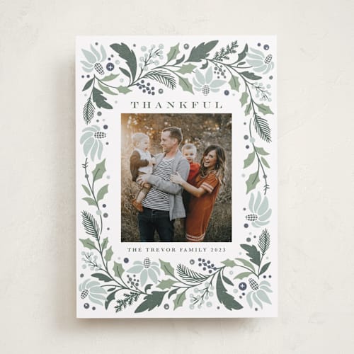 This is a sage thanksgiving cards invitations with standard by Kristen Smith called rejoice in florals printing on recycled smooth signature in standard