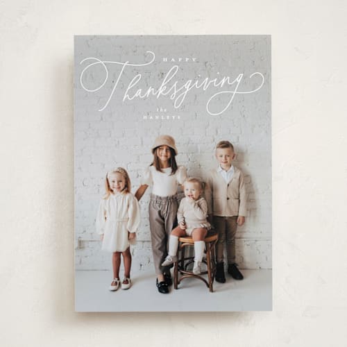 This is a snowflake thanksgiving cards invitations with standard by Everett Paper Goods called simply script printing on recycled smooth signature in standard