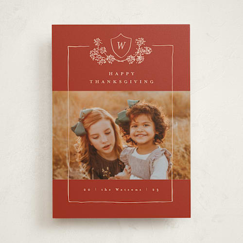 This is a cinnamon thanksgiving cards invitations with standard by Anastasia Makarova called rustic frame printing on recycled smooth signature in standard