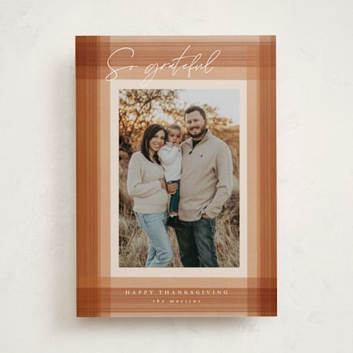 This is a sienna thanksgiving cards invitations with standard by Corinne Malesic called grateful plaid printing on recycled smooth signature in standard