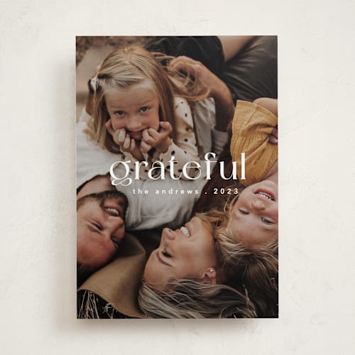 This is a milk thanksgiving cards invitations with standard by Liz Conley called gratefully centered printing on recycled smooth signature in standard