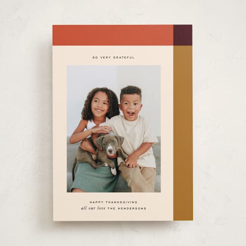 This is a persimmon thanksgiving cards invitations with standard by Annie Clark called mondrian printing on recycled smooth signature in standard