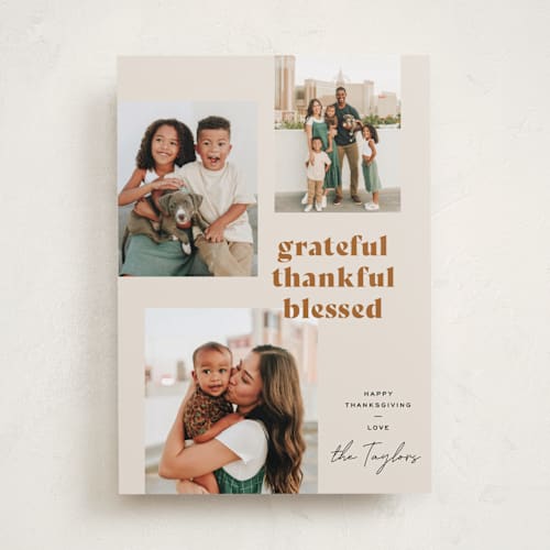 This is a cinnamon thanksgiving cards invitations with standard by Annie Clark called all of the above printing on recycled smooth signature in standard